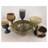 Lot of Assorted Studio Art Pottery Bowls Goblets & Planter