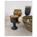 Lot of Assorted Studio Art Pottery Bowls Goblets & Planter