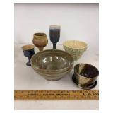 Lot of Assorted Studio Art Pottery Bowls Goblets & Planter