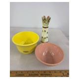 Vintage Art Pottery Lot Haeger Bowl Asparagus Vase Pink Speckled Bowl