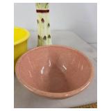 Vintage Art Pottery Lot Haeger Bowl Asparagus Vase Pink Speckled Bowl