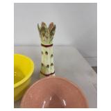 Vintage Art Pottery Lot Haeger Bowl Asparagus Vase Pink Speckled Bowl