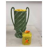 Vintage Art Red Wing Pottery Vase & Helton Japan Pepper Lidded Holder