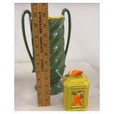 Vintage Art Red Wing Pottery Vase & Helton Japan Pepper Lidded Holder