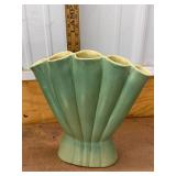 Vintage Red Wing USA Art Pottery Fan Vase Green Matte Glaze 416