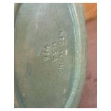 Vintage Red Wing USA Art Pottery Fan Vase Green Matte Glaze 416