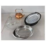 West Virginia Glass Cloche Copper Kettle Assorted Serving Ware Lot