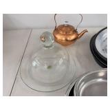 West Virginia Glass Cloche Copper Kettle Assorted Serving Ware Lot