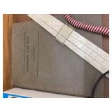 Box Lot of Vintage Desk & Household Items Slide Rule Lamp Raycine