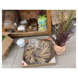 Home Decor Lot Vase w Faux Florals Wheat Wreath Cookie Jar