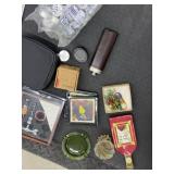 Box Lot of Assorted Small Housewares Decor Candles Flask Barware