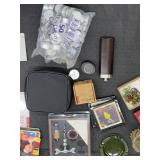 Box Lot of Assorted Small Housewares Decor Candles Flask Barware