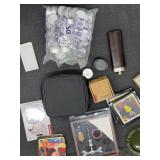 Box Lot of Assorted Small Housewares Decor Candles Flask Barware