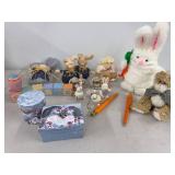 Assorted Easter Bunny Spring Decor Lot Plush Figurines Boxes & Pens