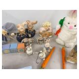 Assorted Easter Bunny Spring Decor Lot Plush Figurines Boxes & Pens