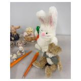 Assorted Easter Bunny Spring Decor Lot Plush Figurines Boxes & Pens