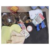 Box Lot of Assorted Holiday Linens Serving Trays Plates Decor