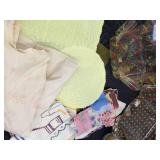 Box Lot of Assorted Holiday Linens Serving Trays Plates Decor