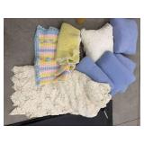 Box Lot of Vintage Crocheted Throws & Decorative Pillows Mixed Textiles