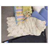 Box Lot of Vintage Crocheted Throws & Decorative Pillows Mixed Textiles