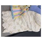 Box Lot of Vintage Crocheted Throws & Decorative Pillows Mixed Textiles
