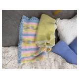 Box Lot of Vintage Crocheted Throws & Decorative Pillows Mixed Textiles