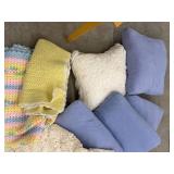 Box Lot of Vintage Crocheted Throws & Decorative Pillows Mixed Textiles