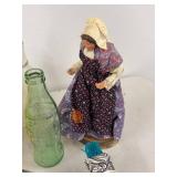 Box Lot of Assorted Art Pottery Glass Bottles Doll Coca-Cola Decor