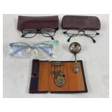 Vintage AOUW Fraternal Badge Eyeglasses Cases Silverplate Mixed Lot