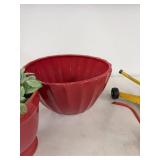 Vintage Garden Decor Lot Red Planters Watering Can Poppy Sprinkler