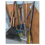 Lot of Assorted Yard Garden Hand Tools Brooms Shovels Rake