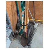 Lot of Assorted Yard Garden Hand Tools Brooms Shovels Rake