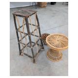 Rustic Twig Plant Stand Wicker Side Table & Basket Decor Set