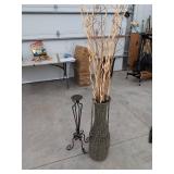 Decorative Floor Vase Set Woven Vase Branches and PartyLite Candle Pedestal Stand
