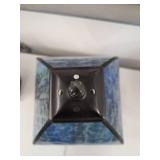 Mission Style Blue Art Glass Table Lamp Pull Chain Metal Base