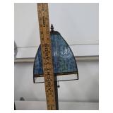 Mission Style Blue Art Glass Table Lamp Pull Chain Metal Base