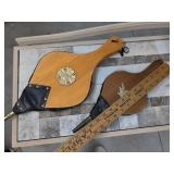 Pair of Vintage Wooden Fireplace Bellows Brass & Leather Decor