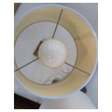 Pair of Modern Brass Tone Table Lamps With White Drum Shades