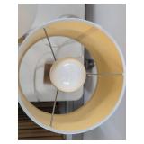 Pair of Modern Brass Tone Table Lamps With White Drum Shades