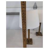 Pair of Modern Brass Tone Table Lamps With White Drum Shades