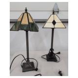 Pair of Tiffany Style Stained Glass Accent Table Lamps Mission Design