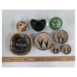 Vintage Pottery Ashtray Lot w Bubble Glass Paperweight Bud Vase Bowl