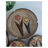 Vintage Pottery Ashtray Lot w Bubble Glass Paperweight Bud Vase Bowl