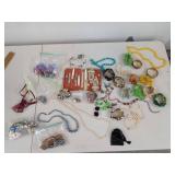 Vintage Costume Jewelry Lot w Austrian Cowhide Manicure Set
