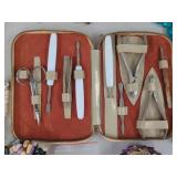 Vintage Costume Jewelry Lot w Austrian Cowhide Manicure Set