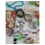 Vintage Costume Jewelry Lot w Austrian Cowhide Manicure Set