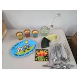 Lot of Assorted Decorative Pottery Glassware & Flatware Housewares