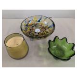 Lot of Assorted Art Glass Bowls & Candle Holder Green Mexican Glass