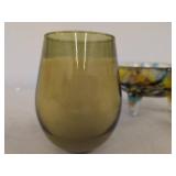 Lot of Assorted Art Glass Bowls & Candle Holder Green Mexican Glass