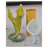 Vintage Art Glass Vase Group Freeform Swirl Yellow Blue Opaline